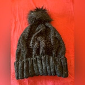 OS Torrid Black Cable Knit Pom Hat